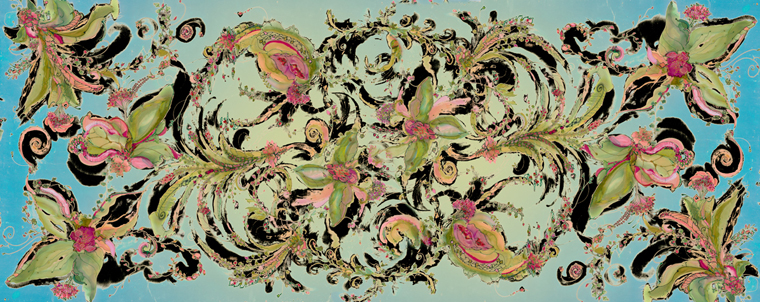 Garden Ribbon Black Turquoise Pareo